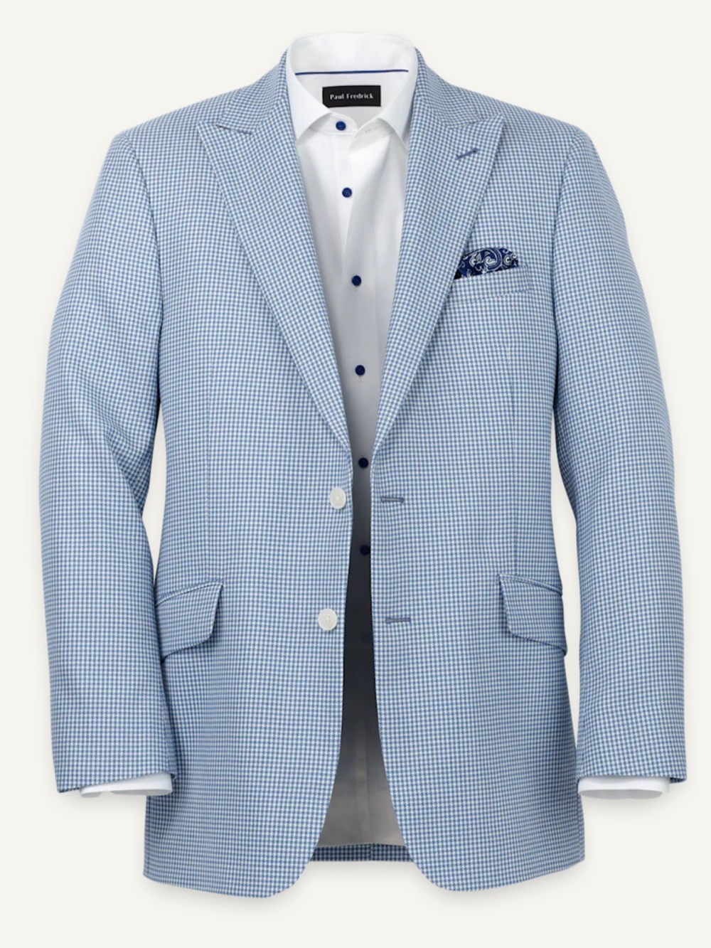 Paul Fredrick Wool Houndstooth Single Breasted Peak Lapel Sport Coat | 46 R